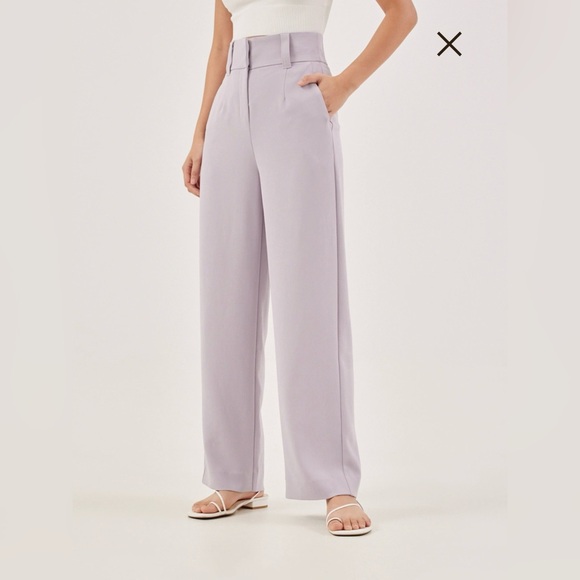 White high waited plet straight leg pants - Picture 1 of 4